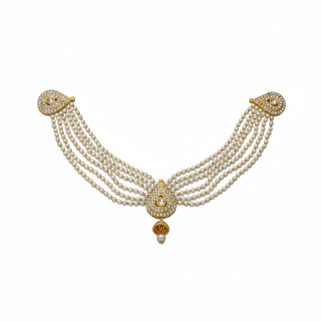 Royal Aura Pearl Cascade – Blouse Ornament