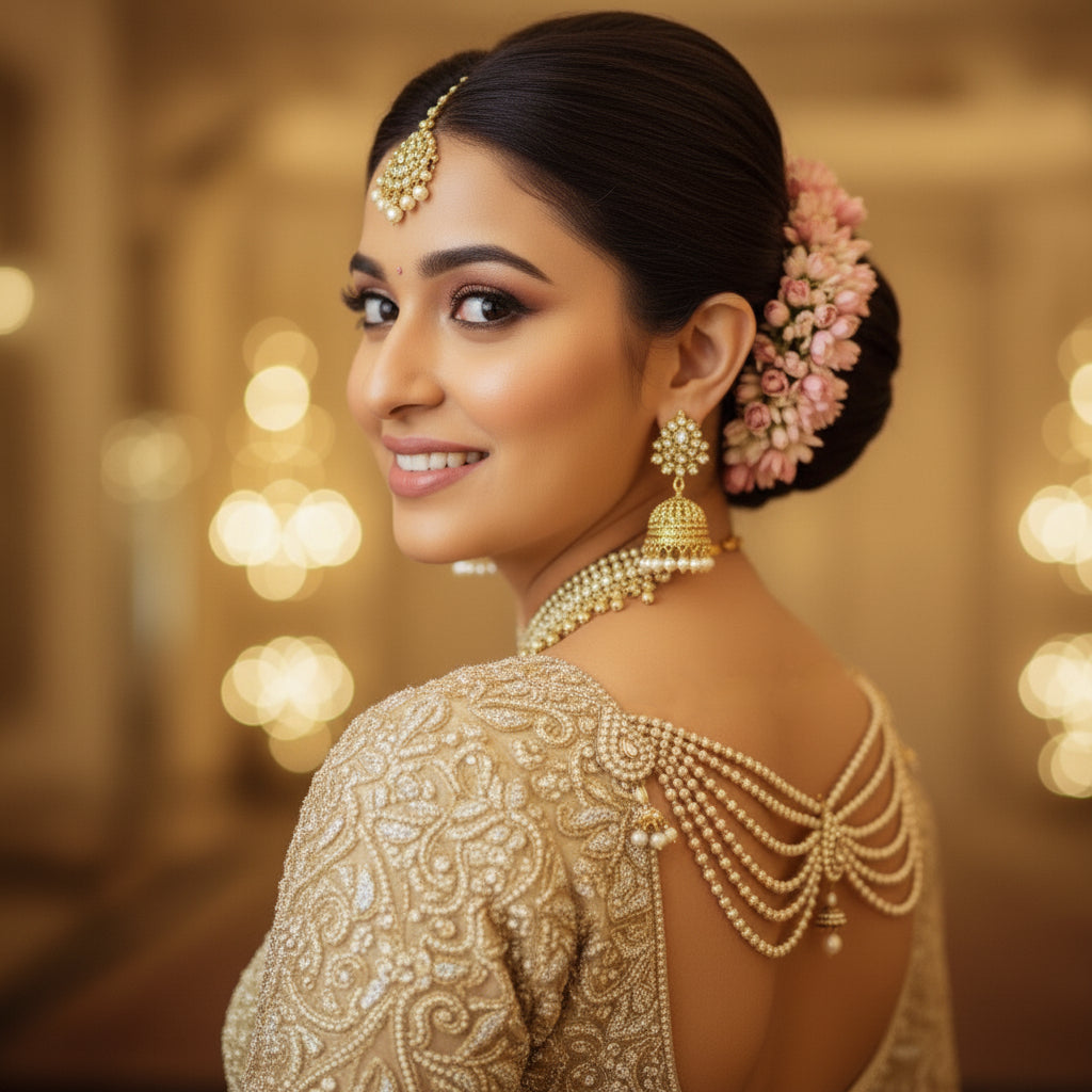 Royal Aura Pearl Cascade – Blouse Ornament