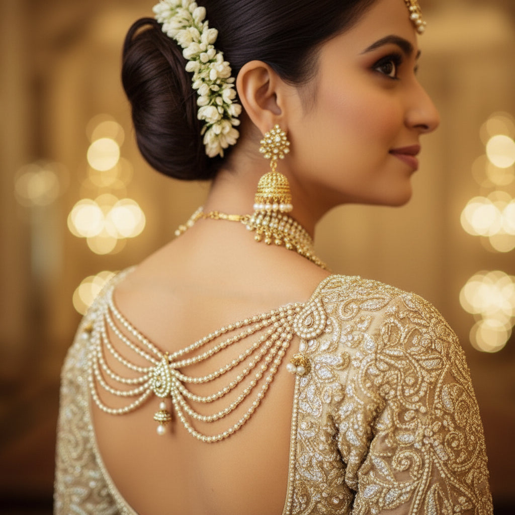 Royal Aura Pearl Cascade – Blouse Ornament