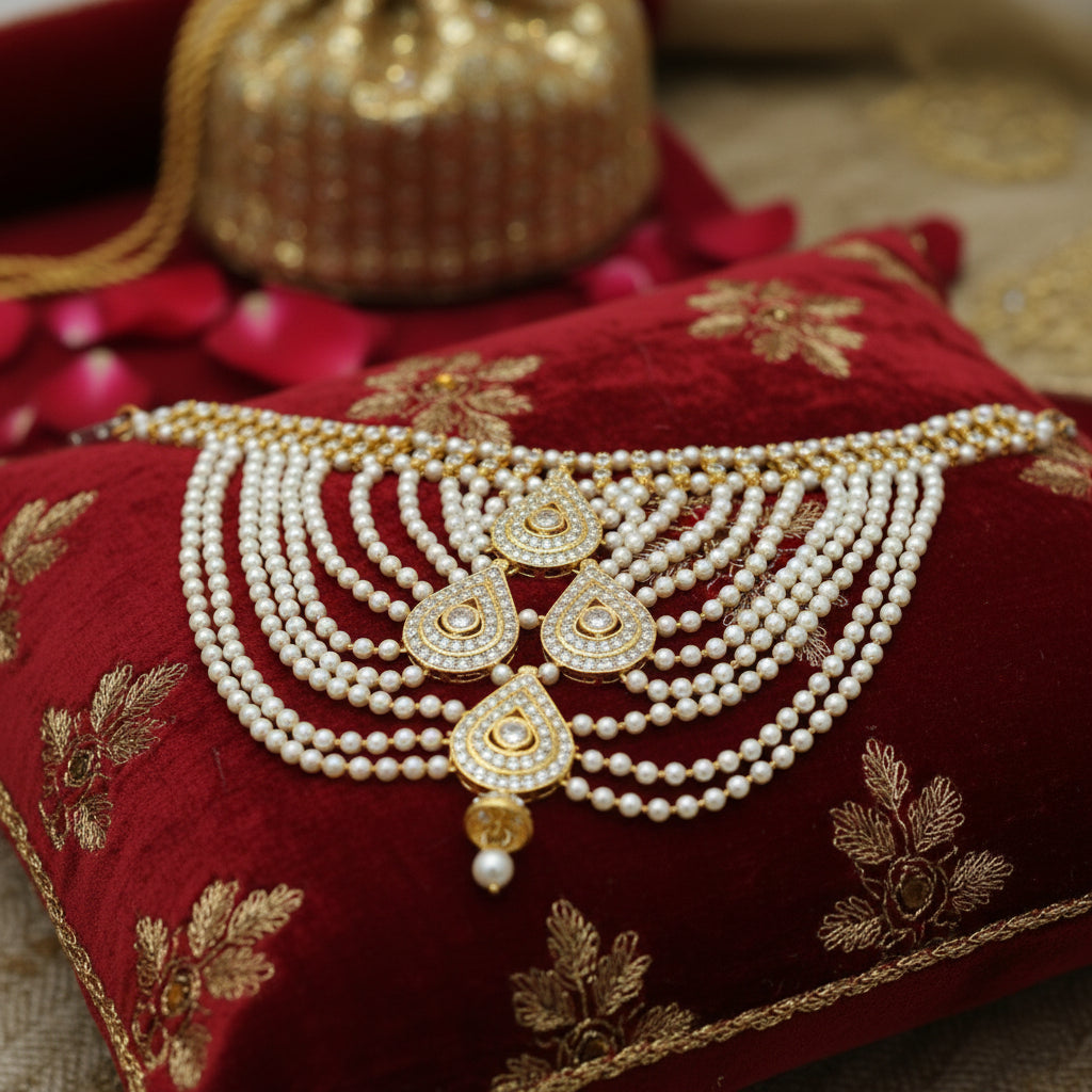 Mughal Radiance Triple Drop – Bridal Blouse Chain