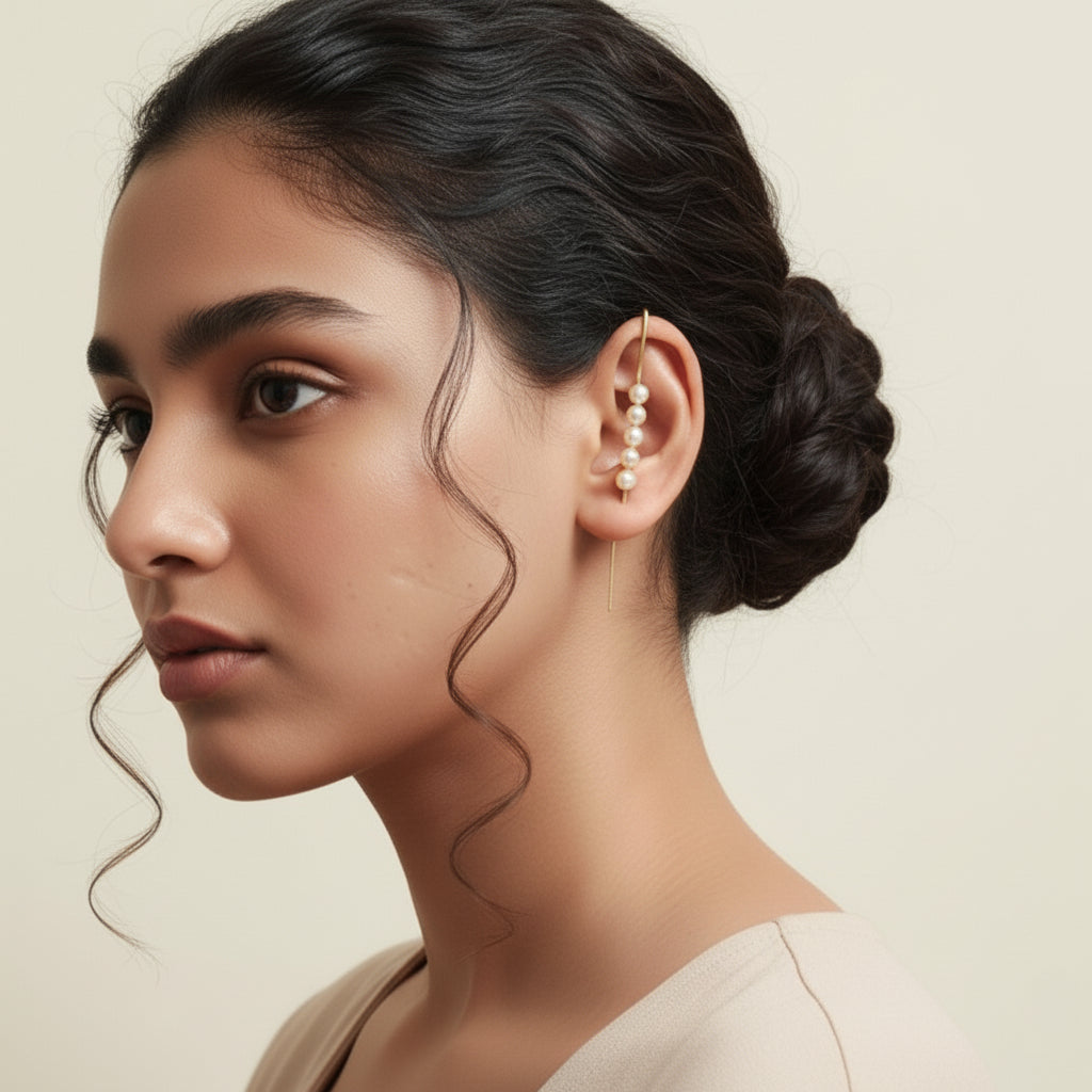 Sheen Stack – Layered Pearl Needle Earcuffs