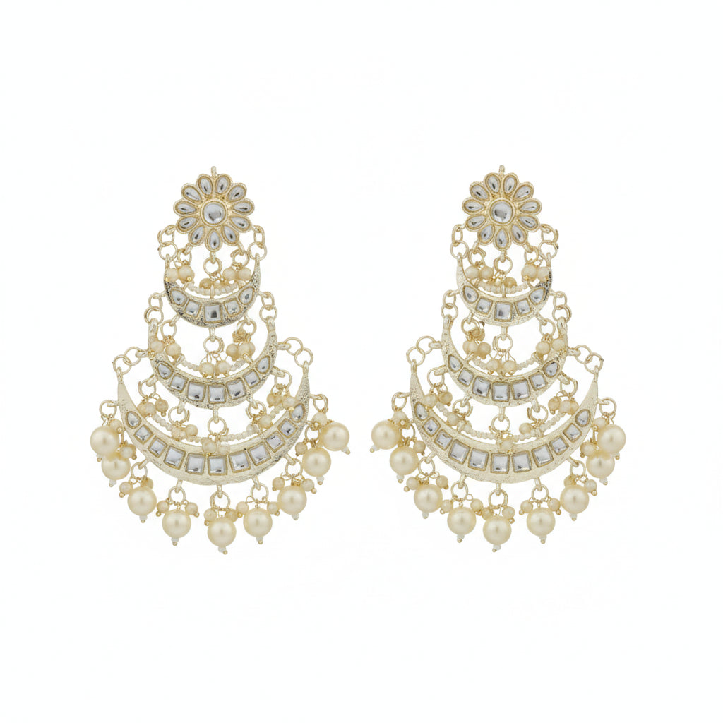 Ishara Polki Pearl Chandbali Earrings