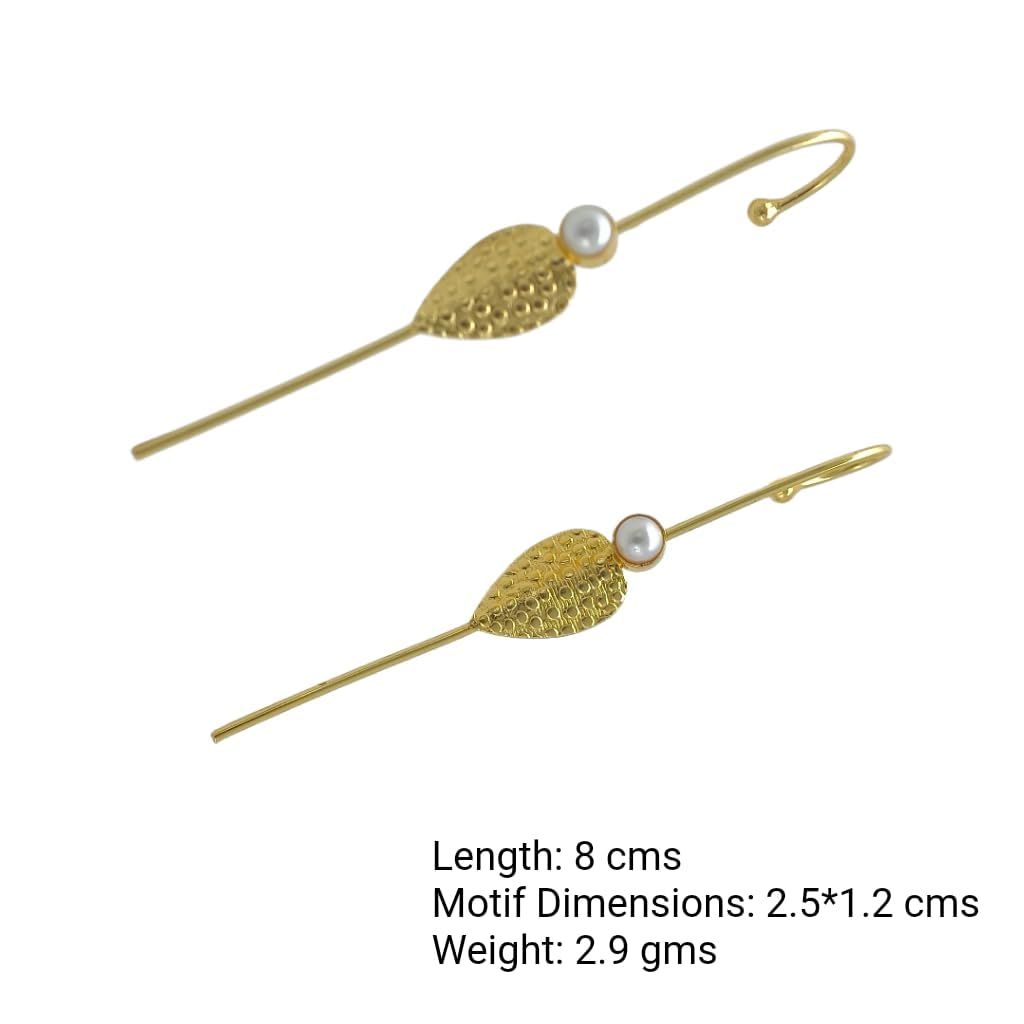 Gulmohar Drip – Leaf & Pearl Needle Earcuffs