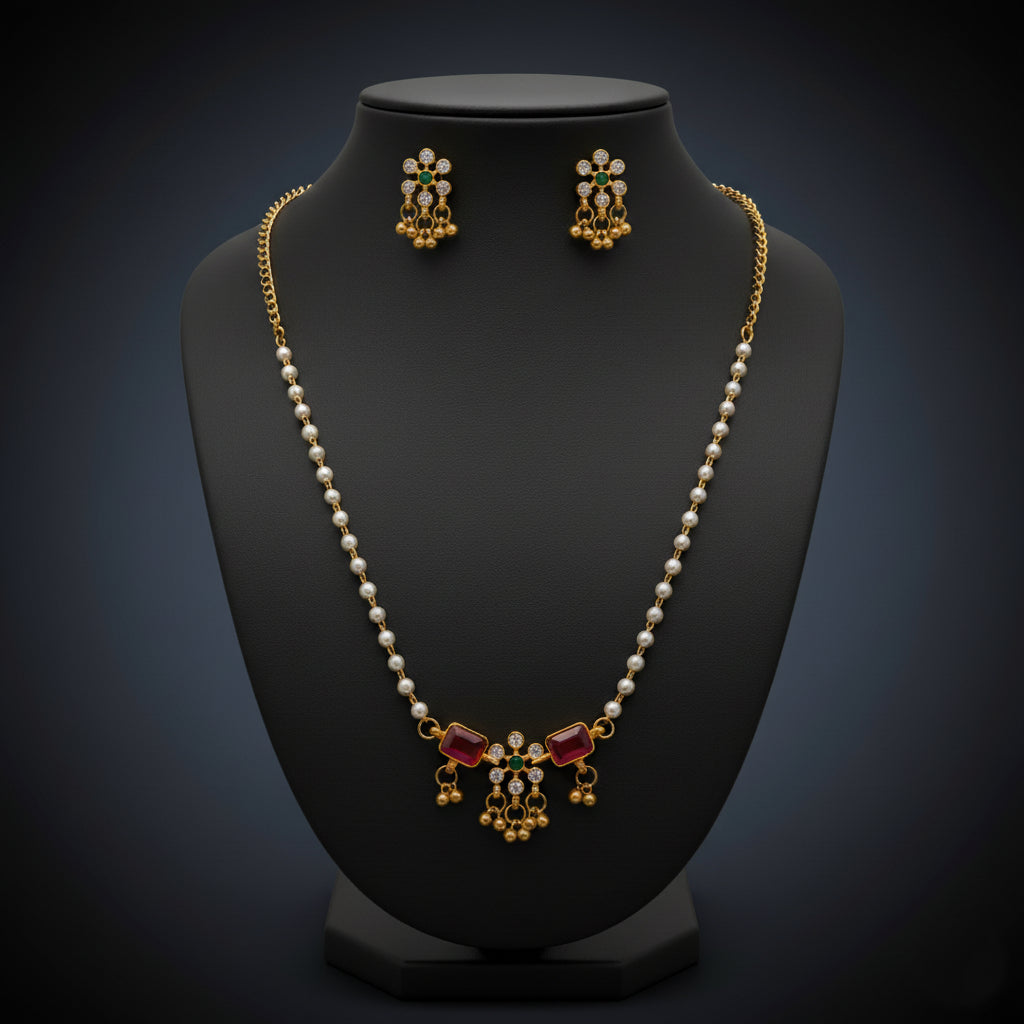 Mohini Pearl Charm Necklace Set