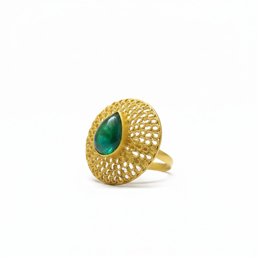 Textured Disc Statement Ring (Glass Stone)