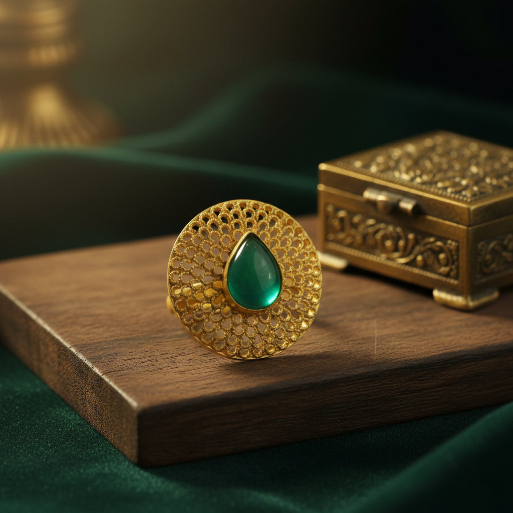 Textured Disc Statement Ring (Glass Stone)