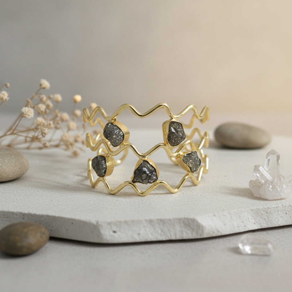 Raw Pyrite Statement Cuff Bracelet (2.4- 2.10)