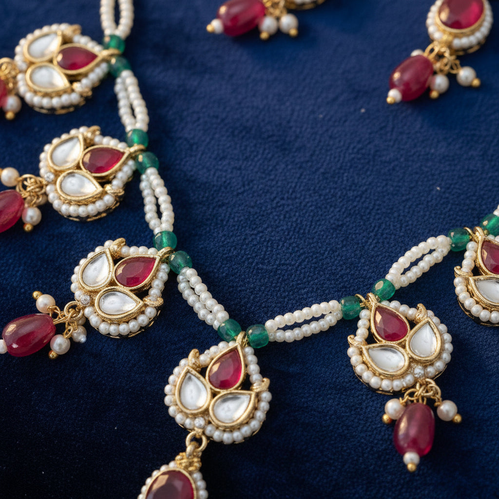 Classic Kundan Ruby String Necklace Set