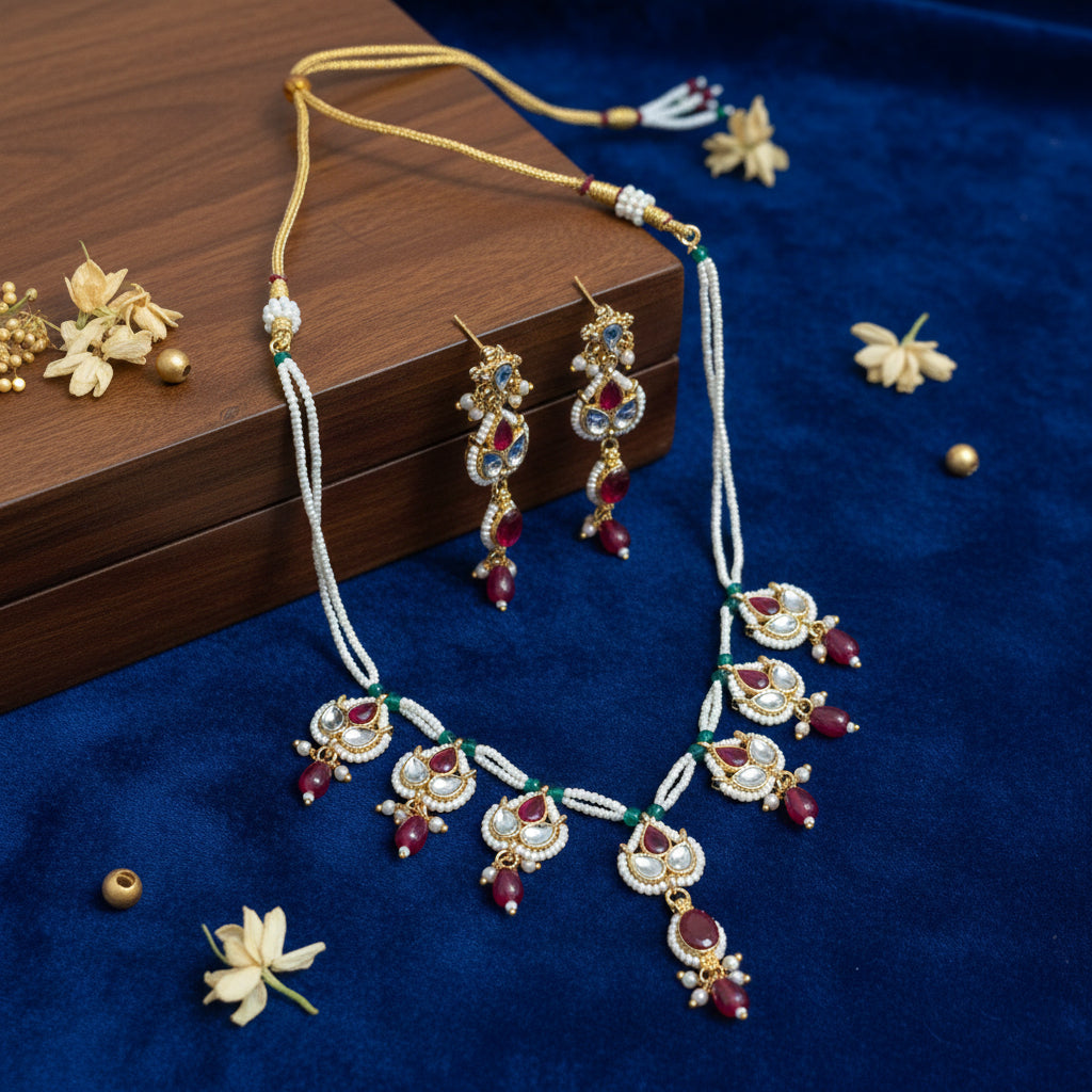Classic Kundan Ruby String Necklace Set