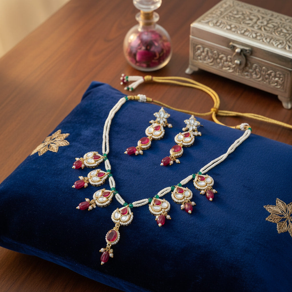 Classic Kundan Ruby String Necklace Set