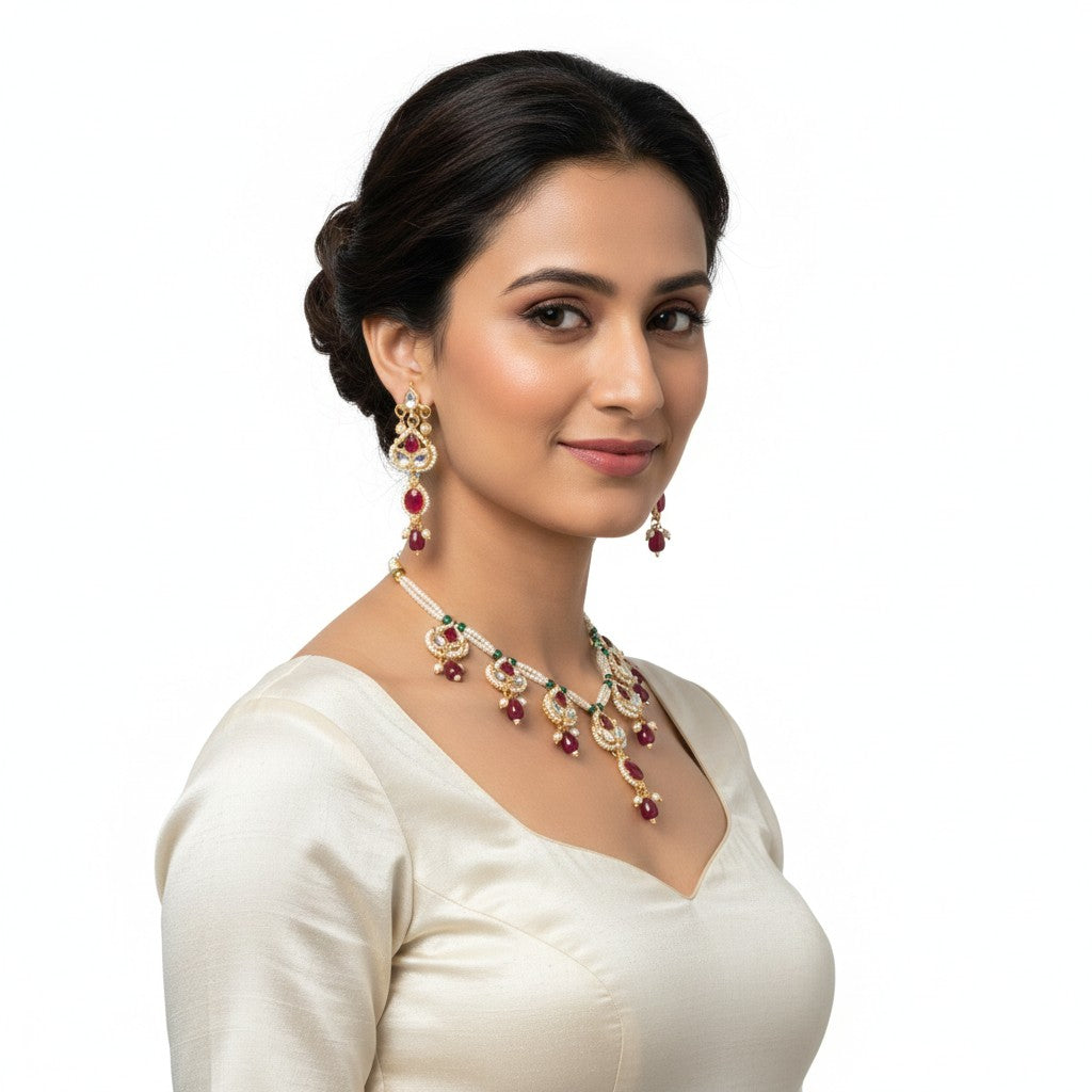 Classic Kundan Ruby String Necklace Set