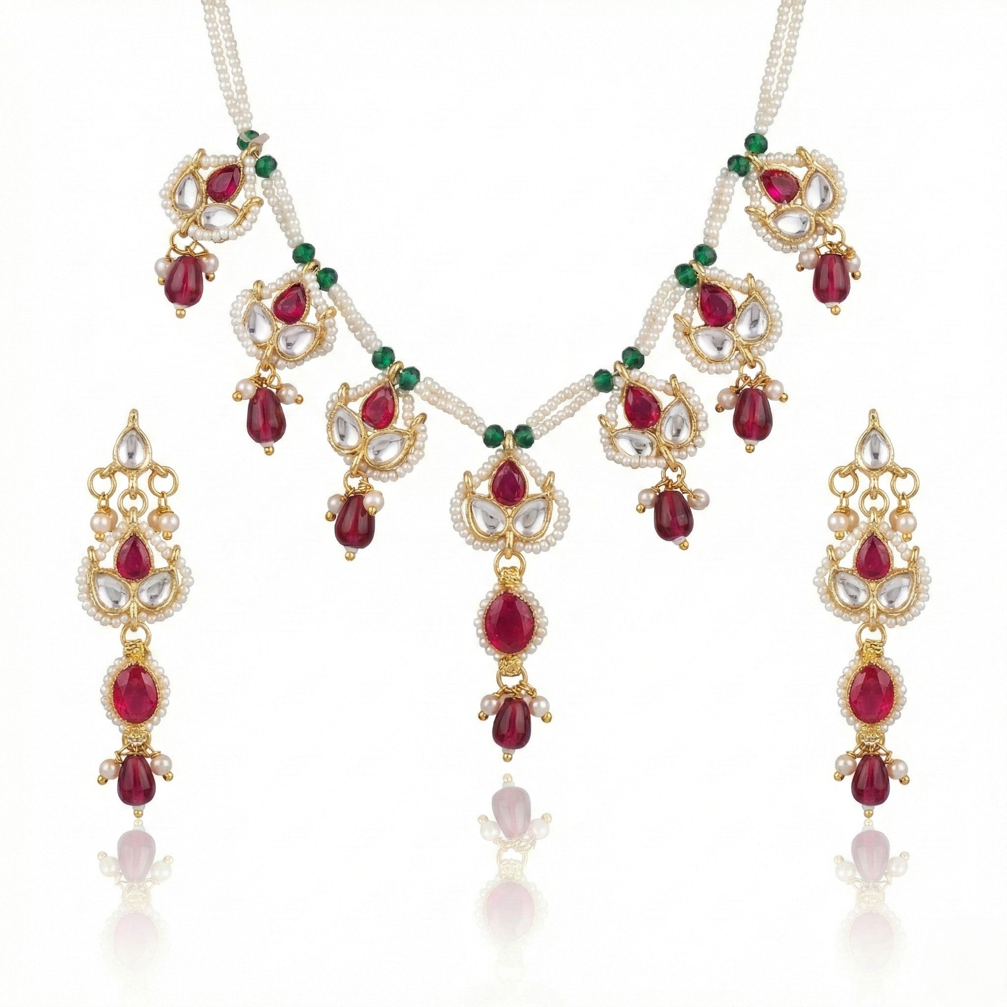 Classic Kundan Ruby String Necklace Set