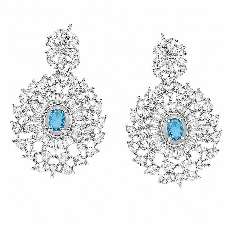 AAA American Diamond Classic CZ Cluster Choker Necklace Set | Rhodium Plated Brass Bridal Jewellery Set | AD Necklace with Earrings
