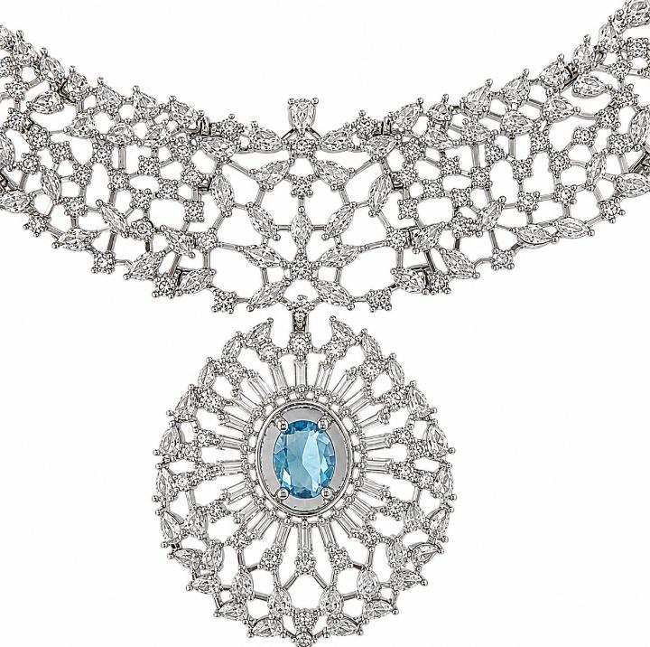 AAA American Diamond Classic CZ Cluster Choker Necklace Set | Rhodium Plated Brass Bridal Jewellery Set | AD Necklace with Earrings