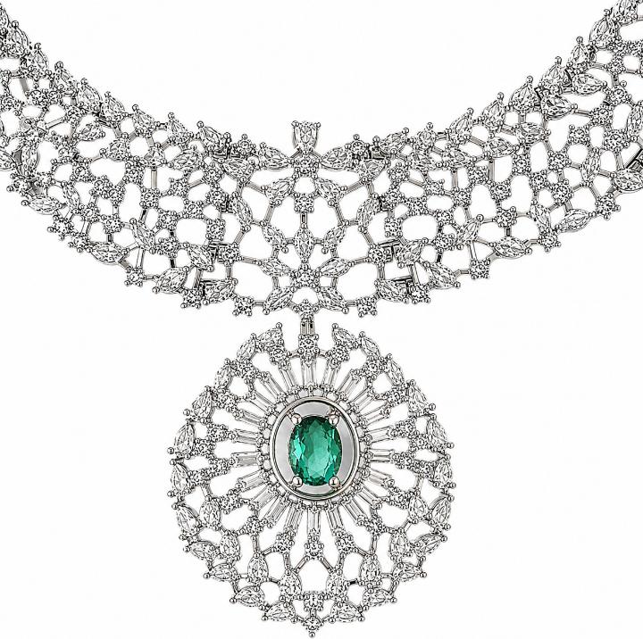 AAA American Diamond Classic CZ Cluster Choker Necklace Set | Rhodium Plated Brass Bridal Jewellery Set | AD Necklace with Earrings
