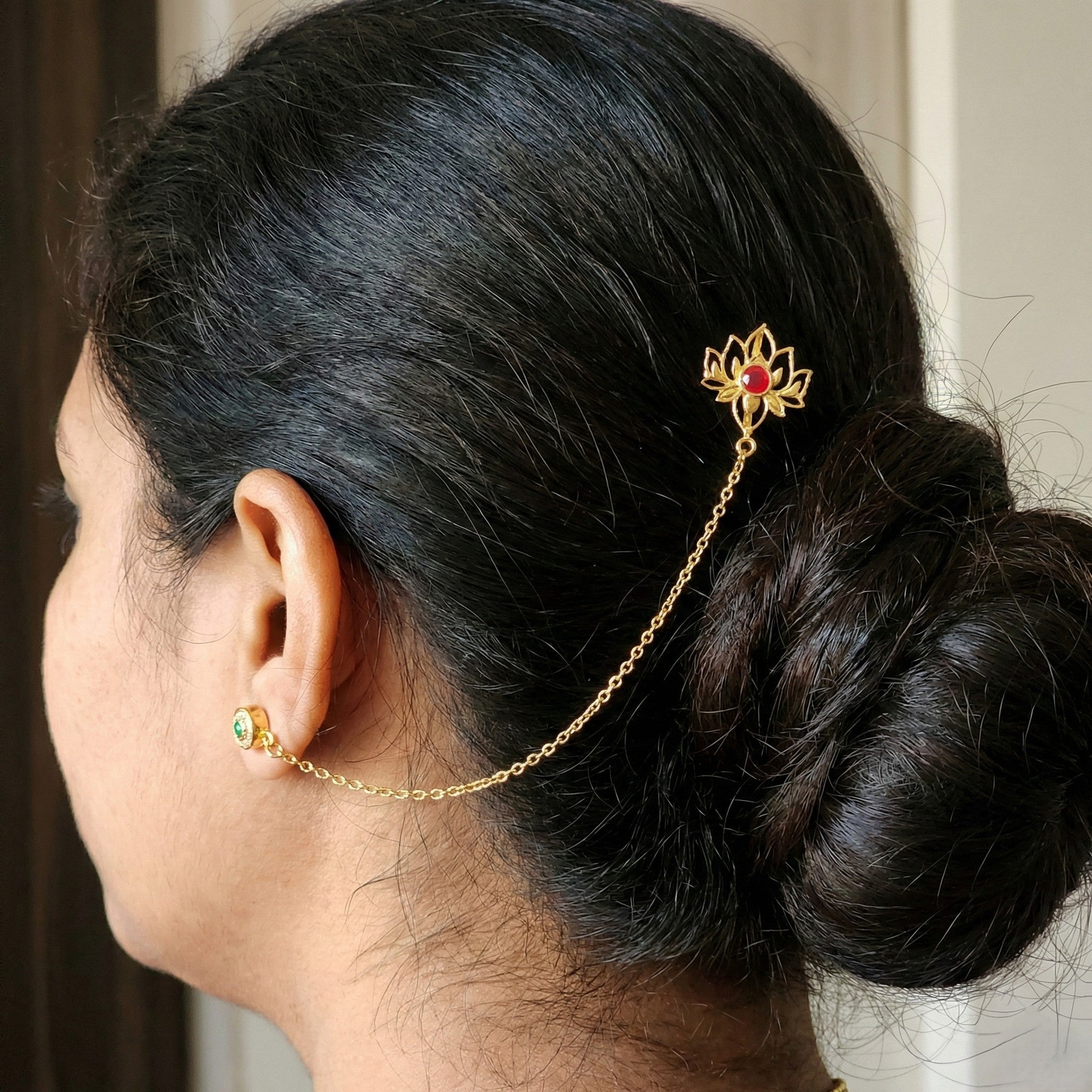 Traditional Ear Chain (Kaan Chain) with Floral Motif