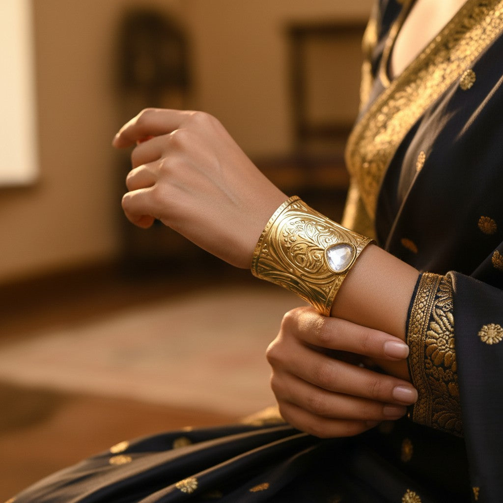 Svarna Rekha Engraved Cuff Style Bracelet