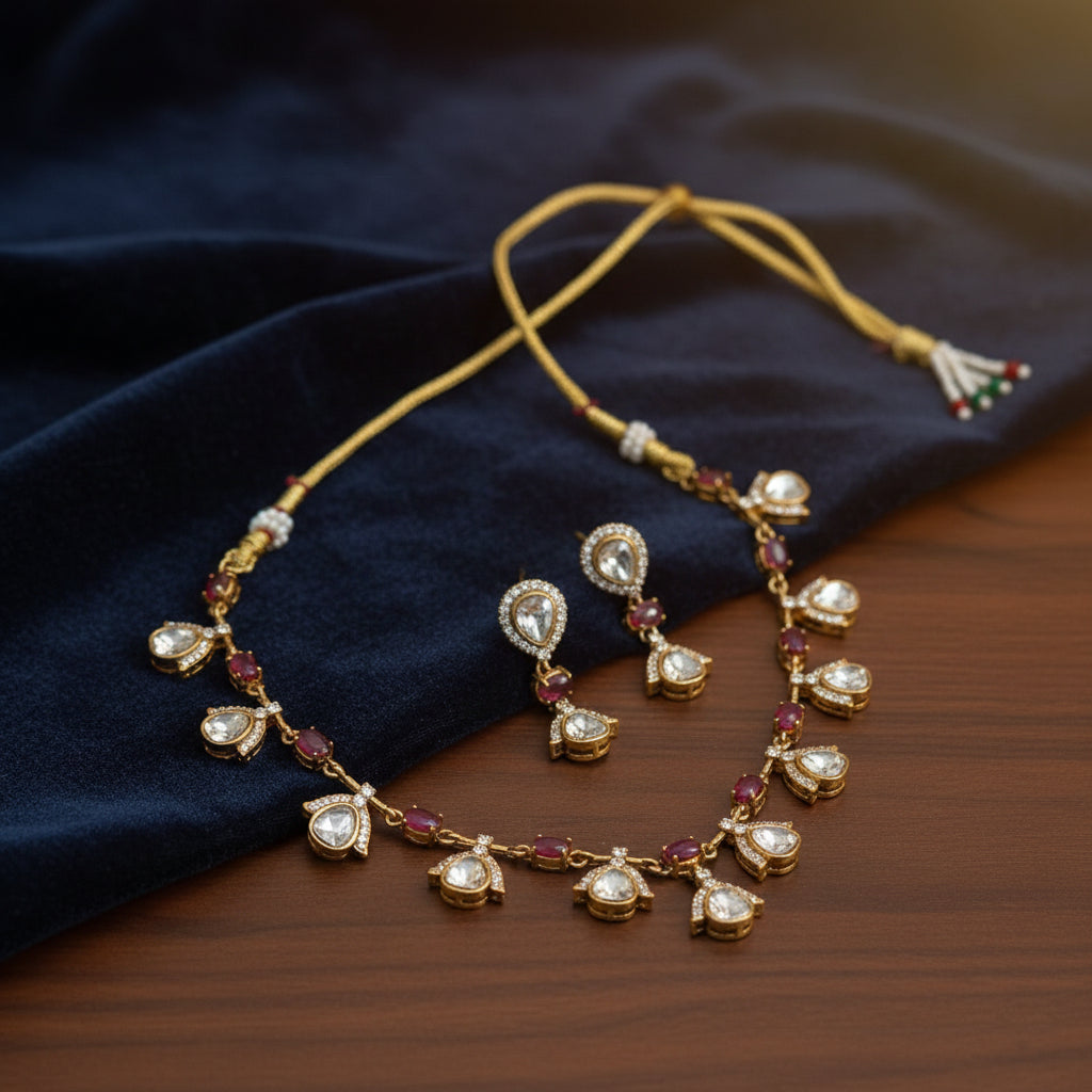 Heirloom Ruby Drop Polki Necklace Set