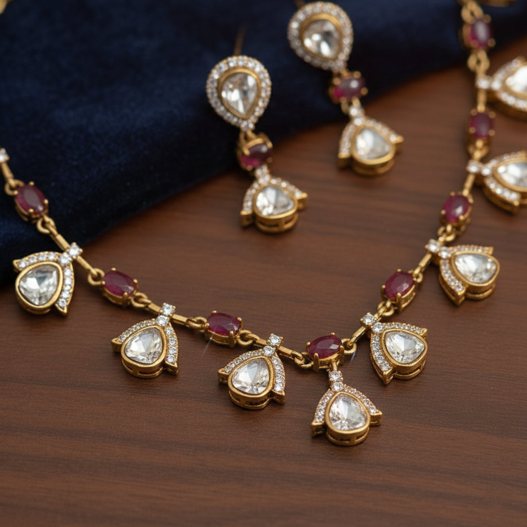 Heirloom Ruby Drop Polki Necklace Set