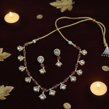 Heirloom Ruby Drop Polki Necklace Set