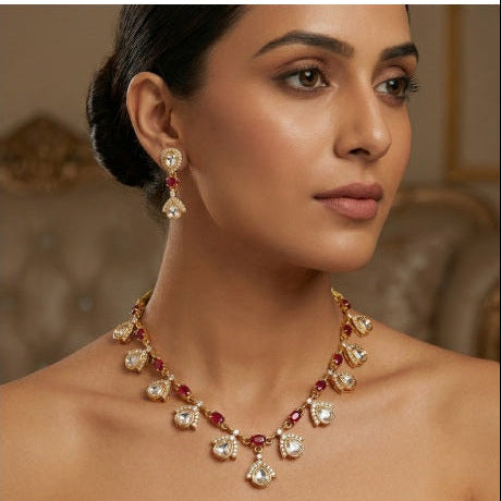 Heirloom Ruby Drop Polki Necklace Set