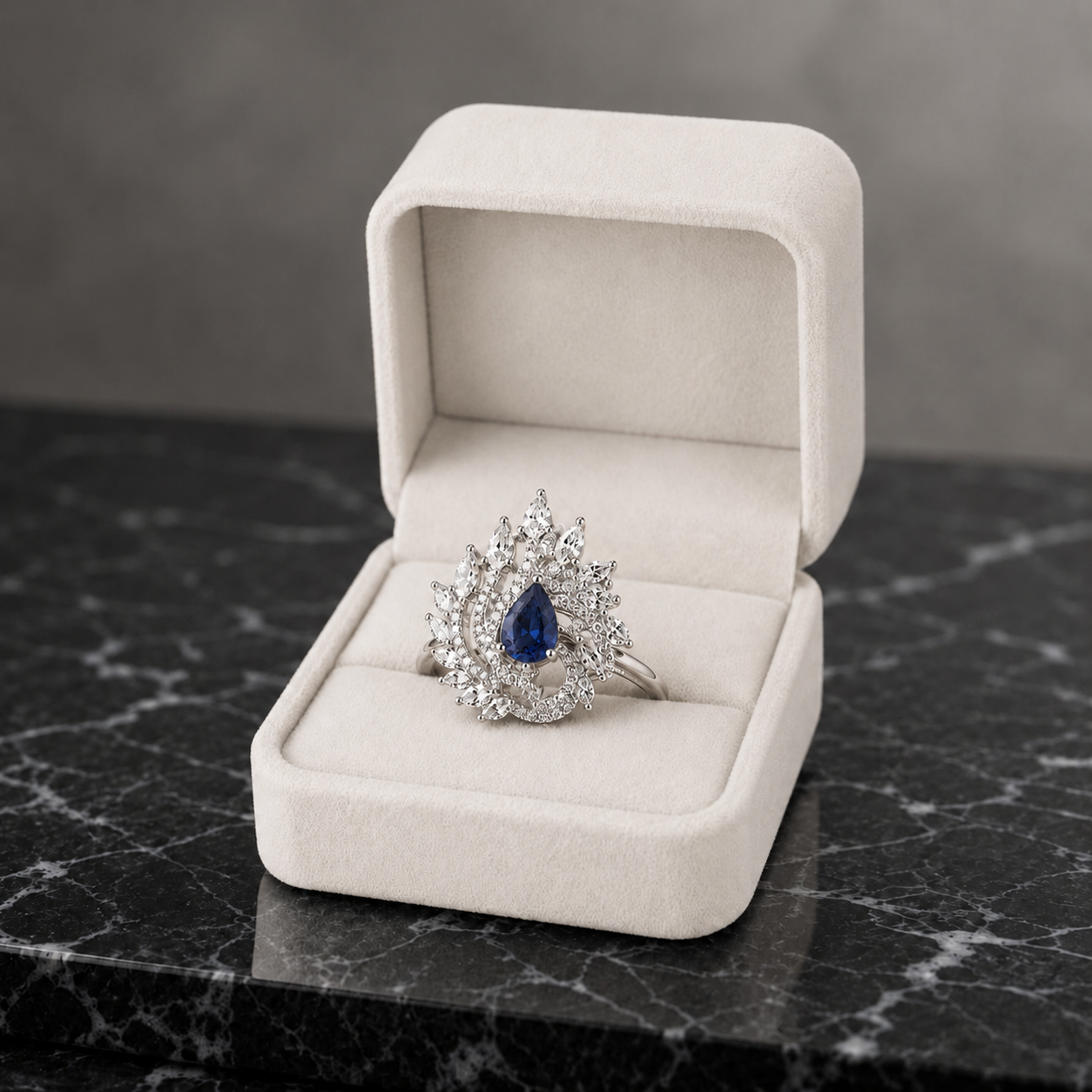 AAA American Diamond Halo Cocktail Brass Ring| Statement Solitaire Finger Ring