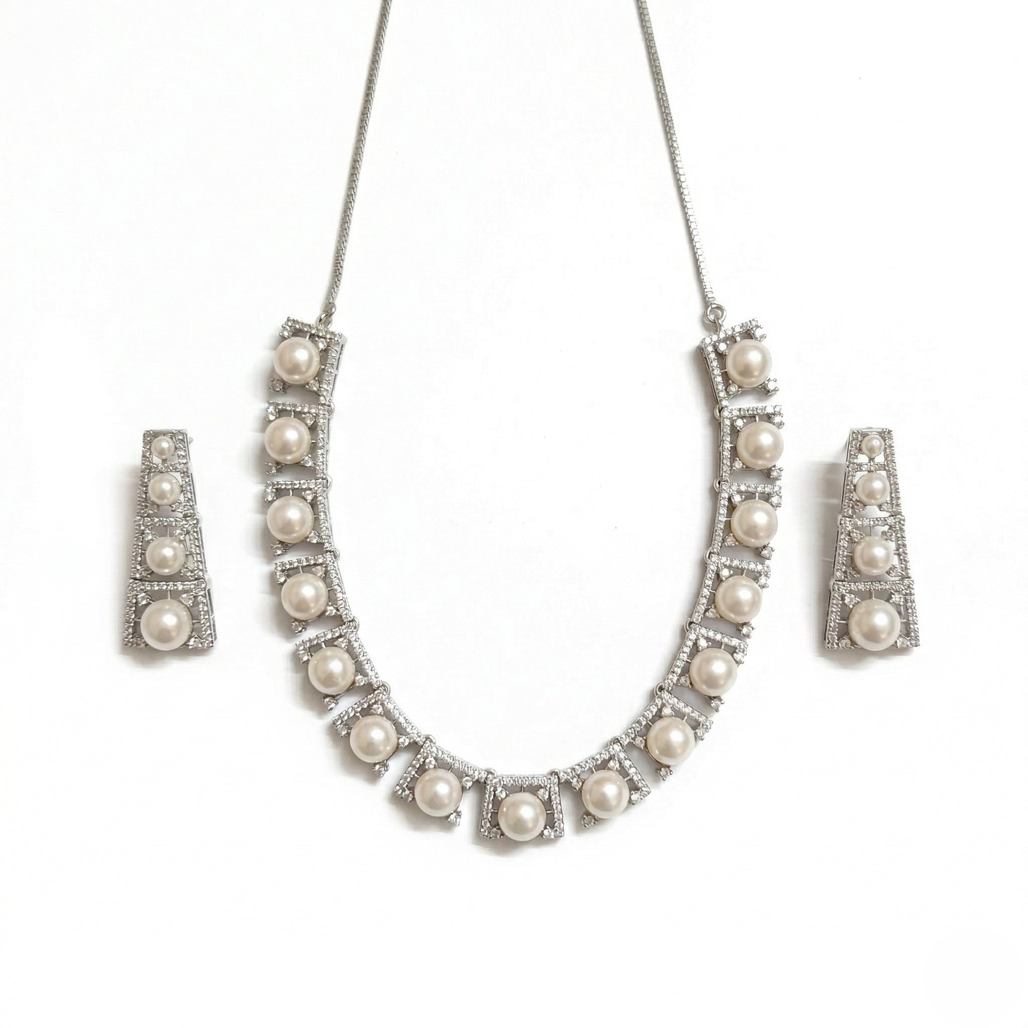 Regal Radiance American Diamond Jewellery Set (Rhodium Plated)