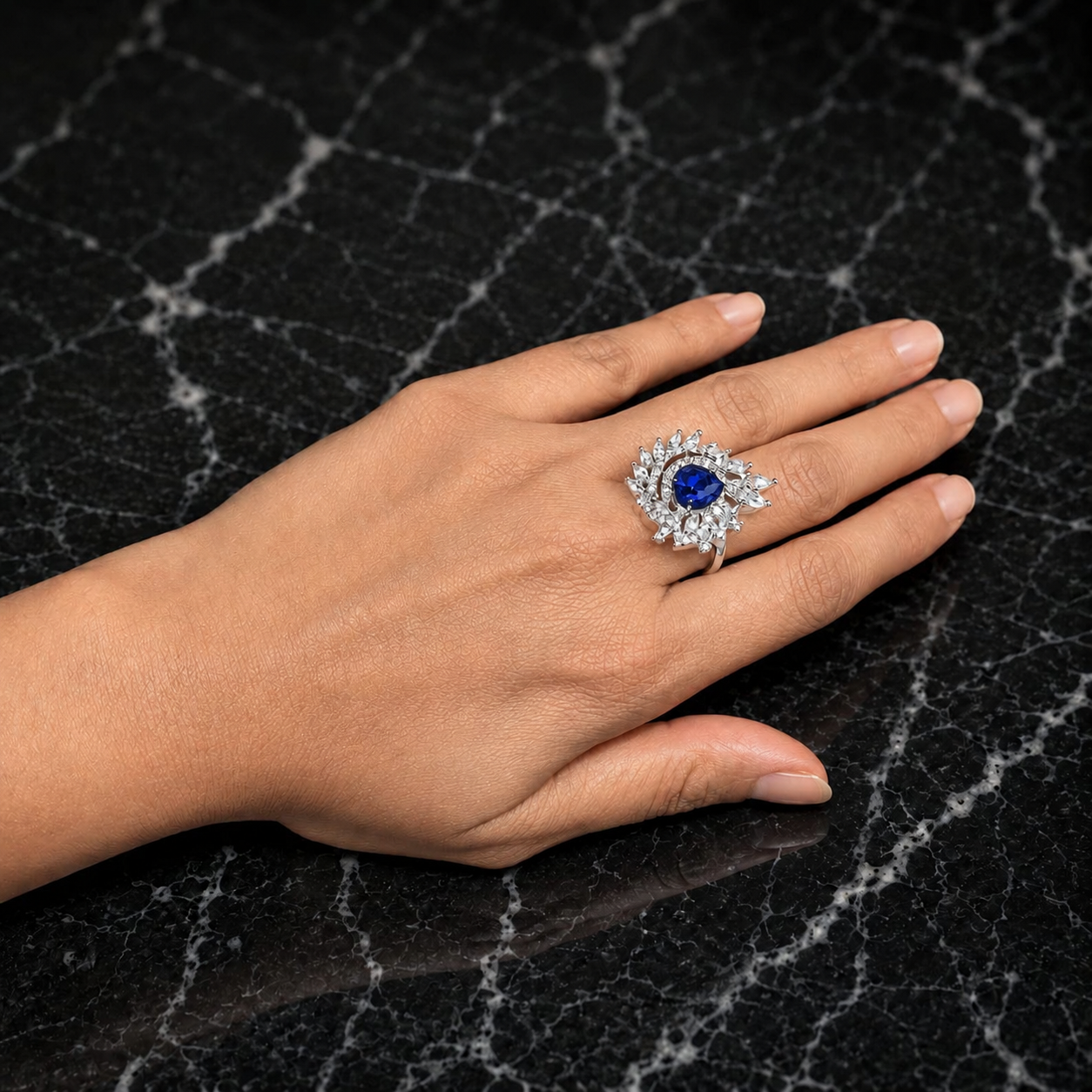 AAA American Diamond Halo Cocktail Brass Ring| Statement Solitaire Finger Ring