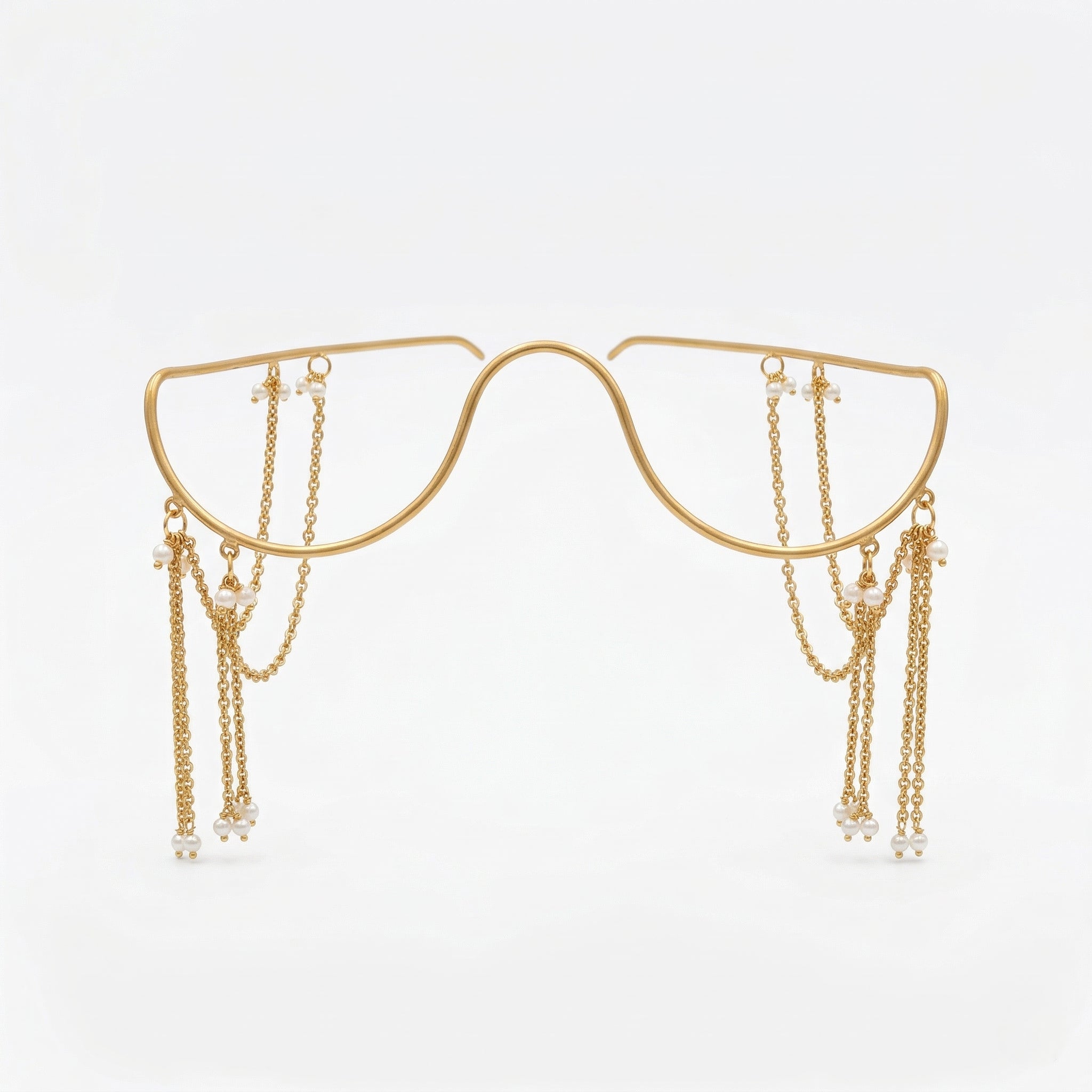 Minimalist Pearl Chain Facelet | Gold Plated Brass Nose Bridge Face Jewellery | Avant-Garde Statement Accessory
