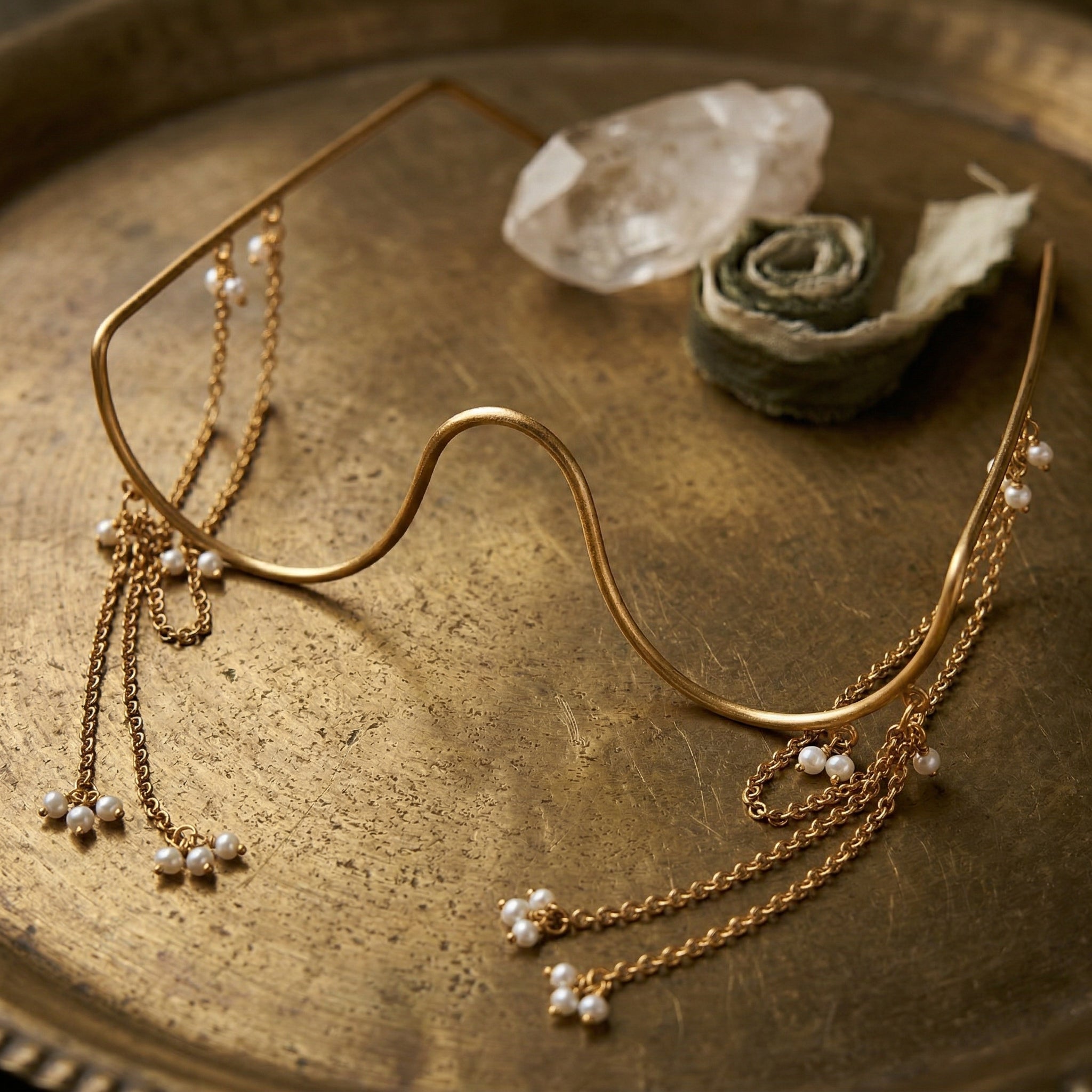 Minimalist Pearl Chain Facelet | Gold Plated Brass Nose Bridge Face Jewellery | Avant-Garde Statement Accessory