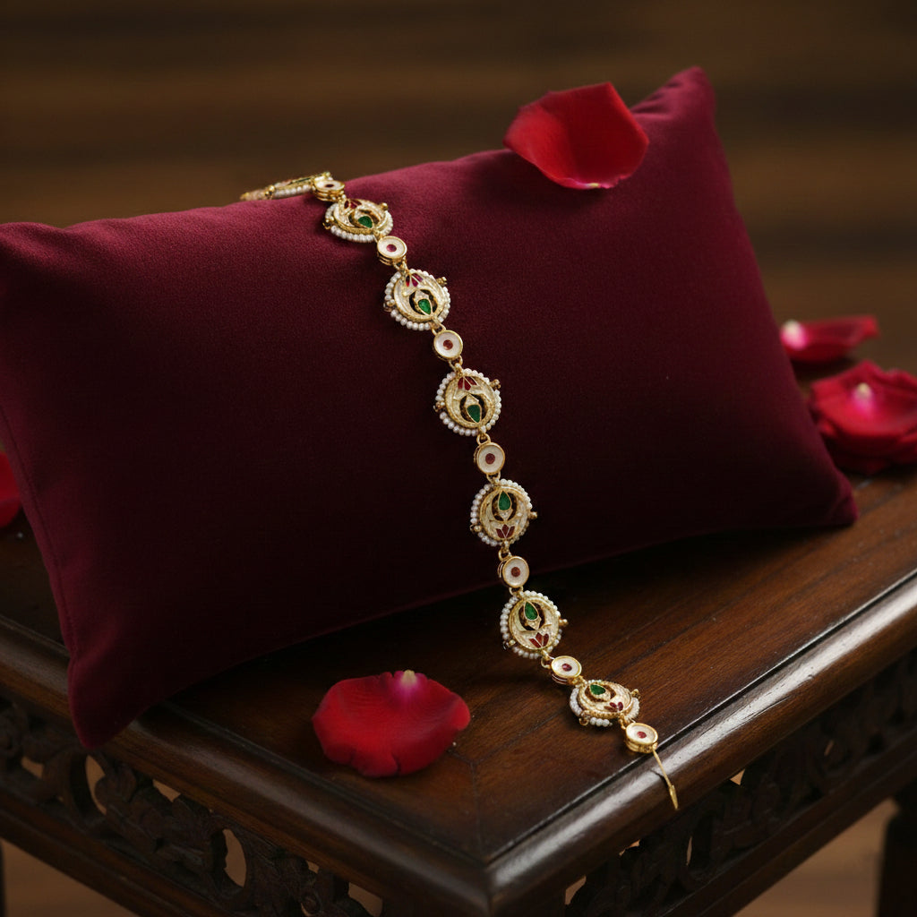 Rajdwari Reversible Kundan Meenakari Mathapatti