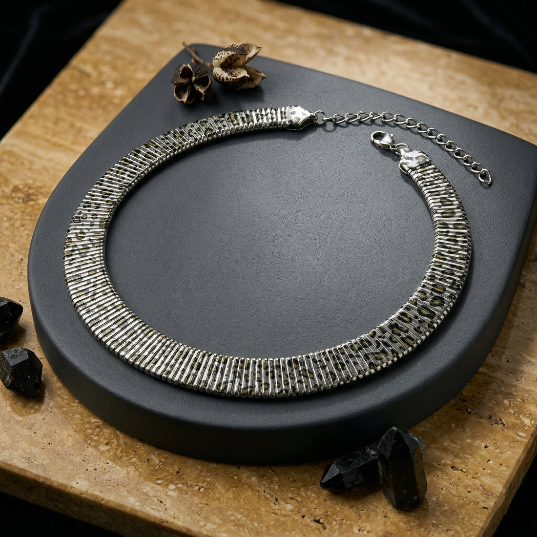 Textured Statement Collar Necklace (Acrylic & Silver Plated)