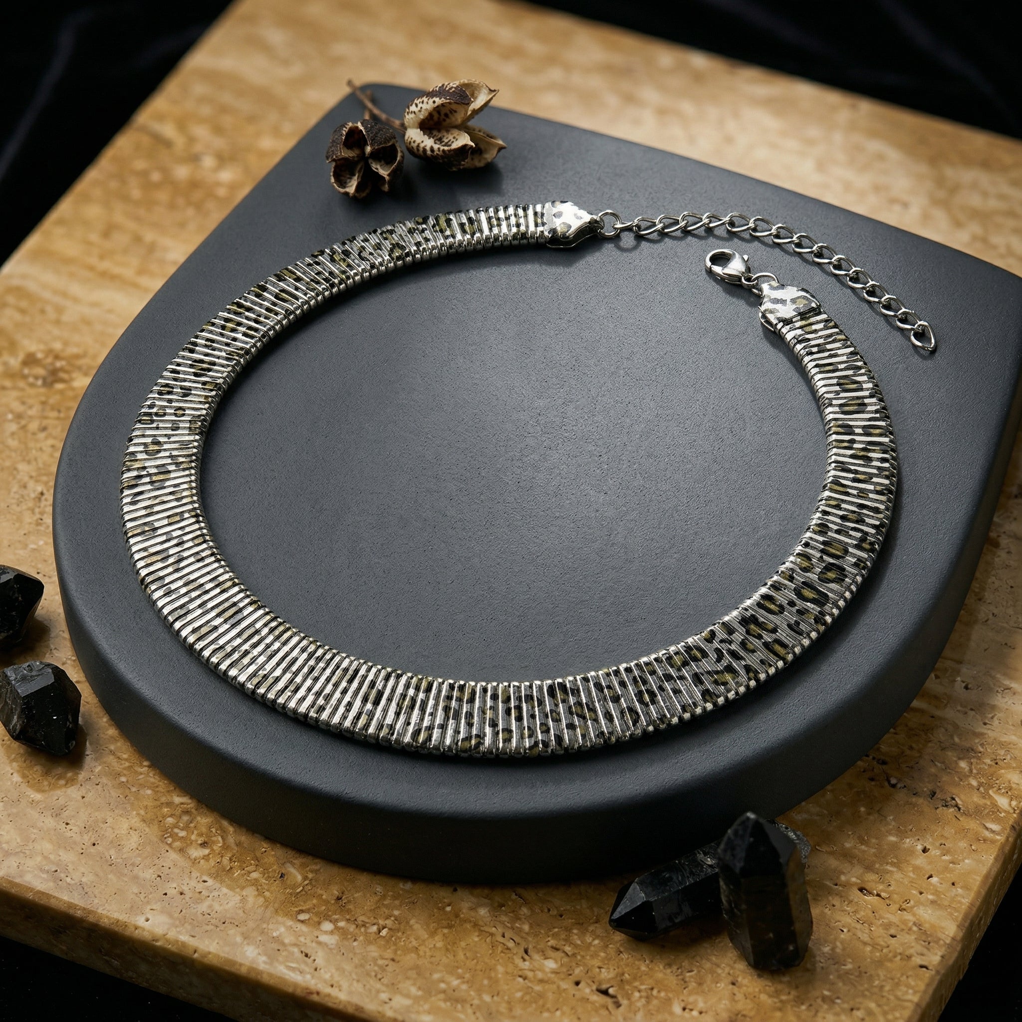 Textured Statement Collar Necklace (Acrylic & Silver Plated)