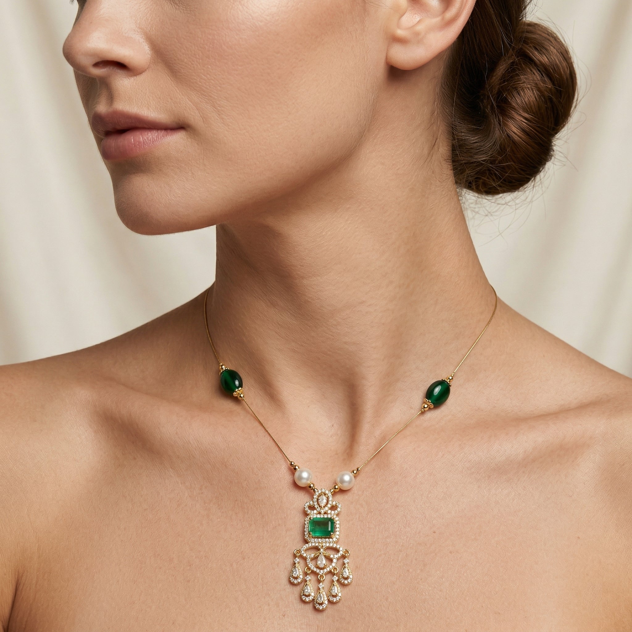 Minimal Luxe American Diamond Pendant Necklace (Gold Plated)