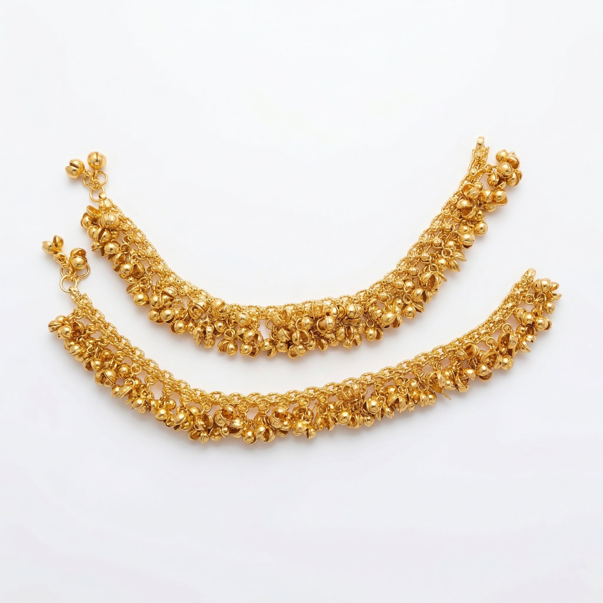 Traditional Ghungroo Jali Payal | Heavy Brass Gold Plated Bridal Anklet | Set of 2