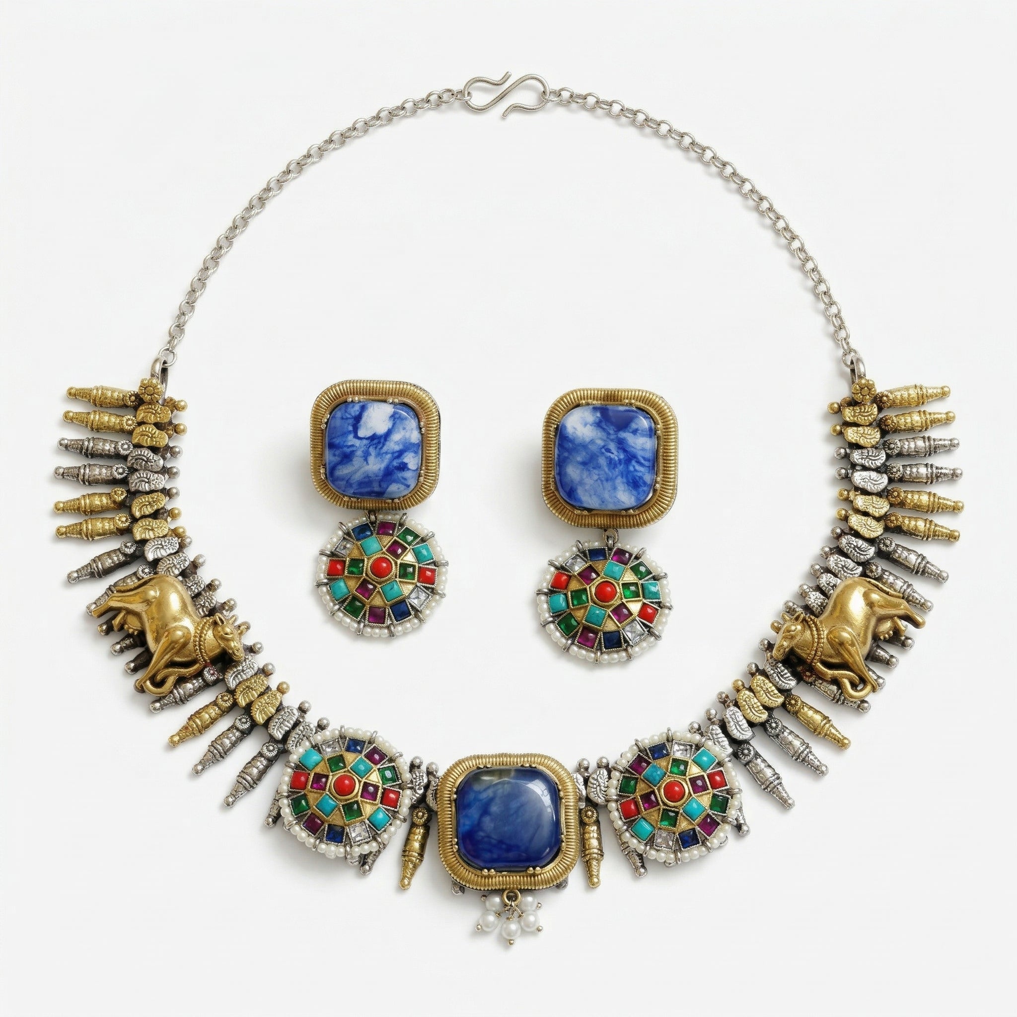 Imperial Mosaic Dual-Tone Necklace Set with Natural Stones
