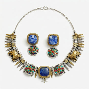 Imperial Mosaic Dual-Tone Necklace Set with Natural Stones