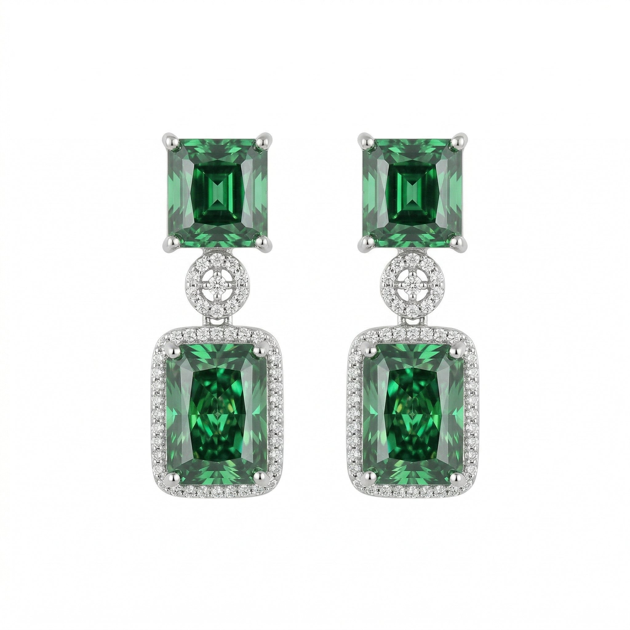 Regal Geometry American Diamond Necklace Set (Rhodium Plated)