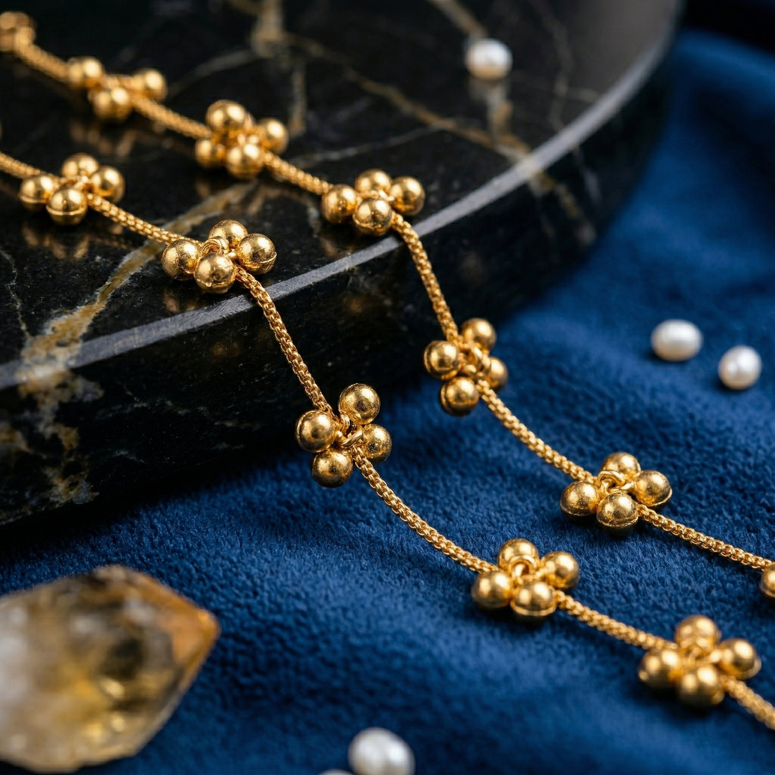 Minimalist Gold Bead Cluster Payal | Brass Gold Plated Anklet for Women | Set of 2