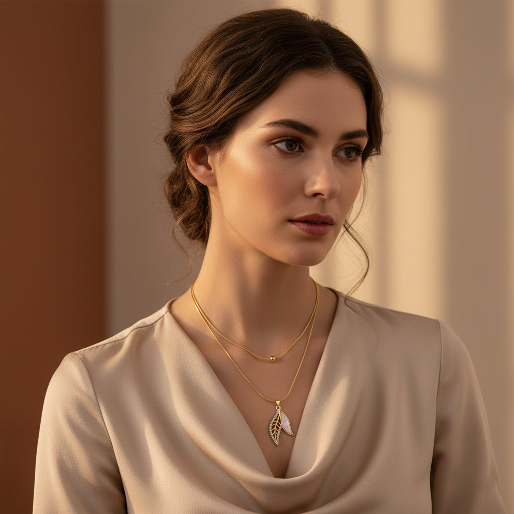 Petal Poise – Dual-Layer Leaf Necklace