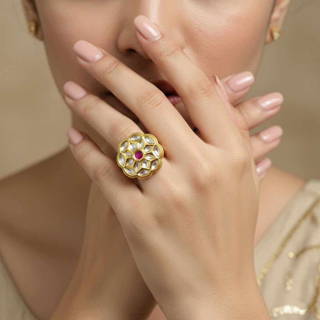 Padma Kundan Floral Statement Ring