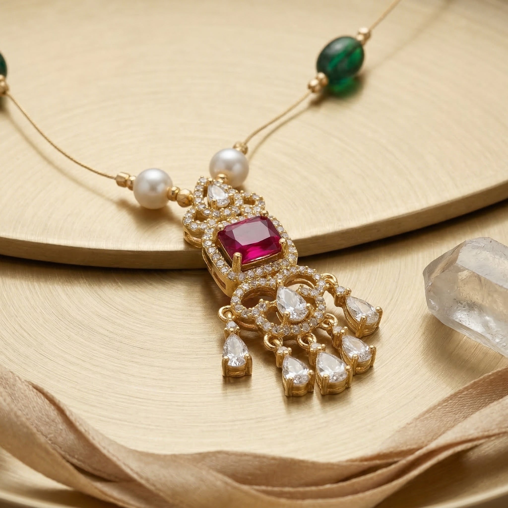 Minimal Luxe American Diamond Pendant Necklace (Gold Plated)