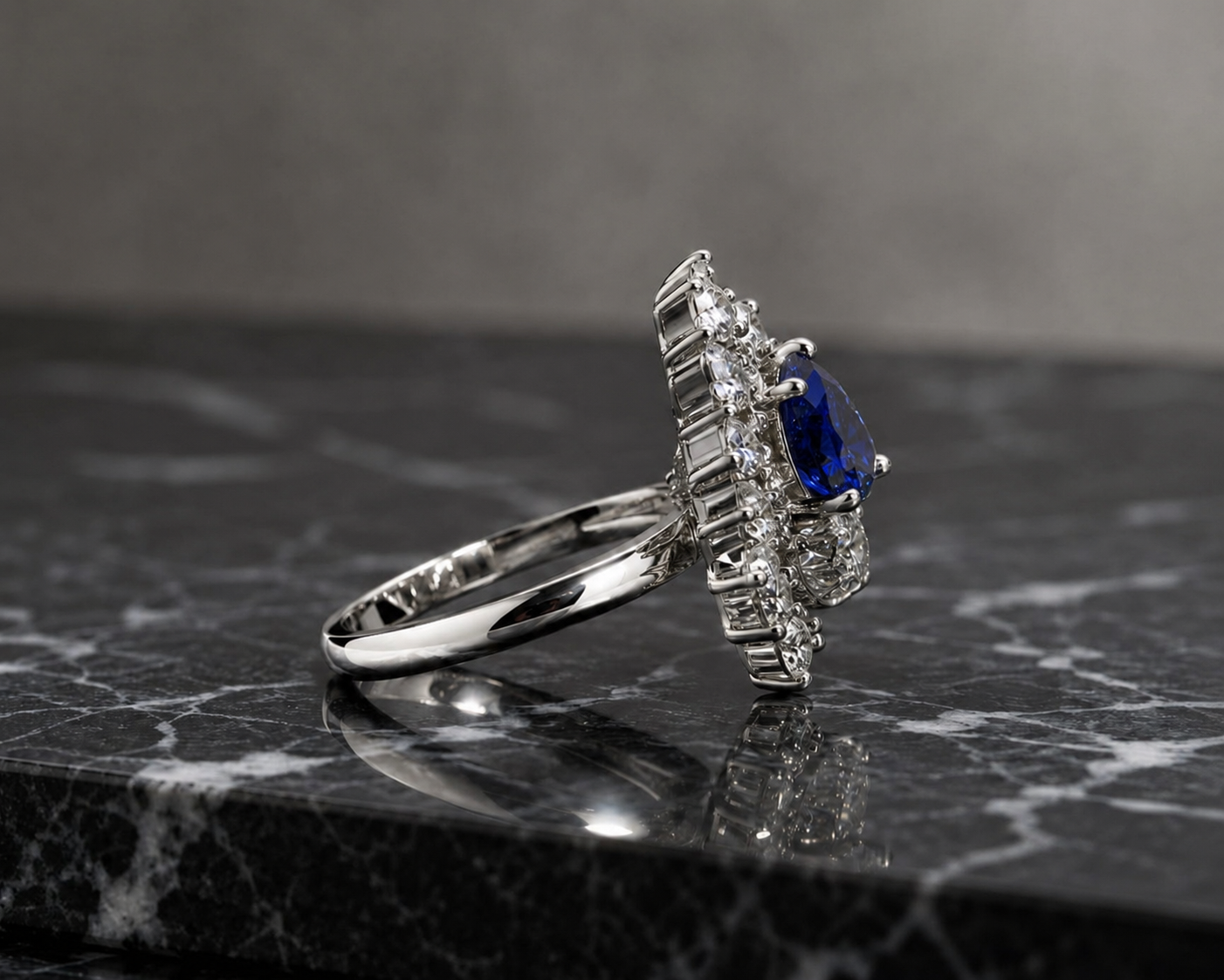 AAA American Diamond Halo Cocktail Brass Ring| Statement Solitaire Finger Ring