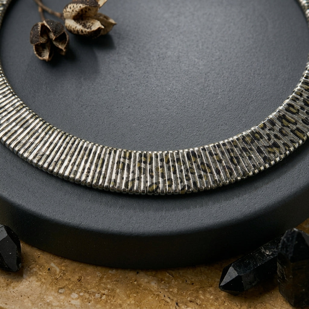 Textured Statement Collar Necklace (Acrylic & Silver Plated)