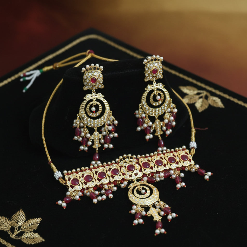 Rajwada 22K Gold Plated AD Bridal Choker Set