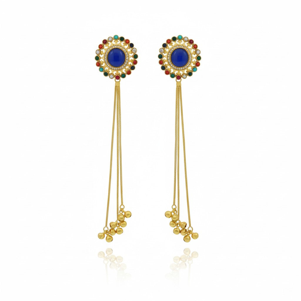 Royal Halo Tassel Statement Kashmiri Earrings