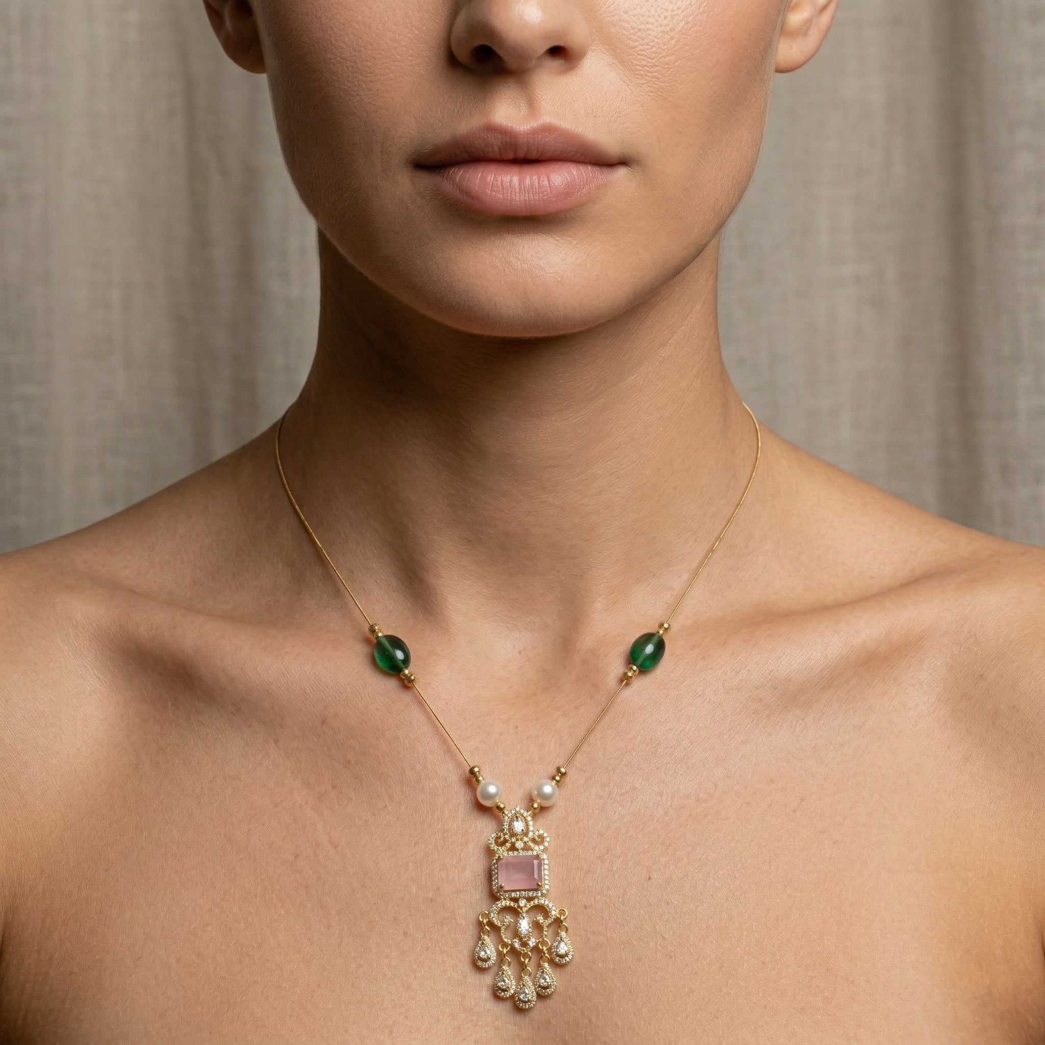 Minimal Luxe American Diamond Pendant Necklace (Gold Plated)