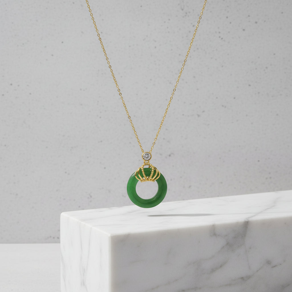Emerald Halo – Jade Crown Pendant Necklace