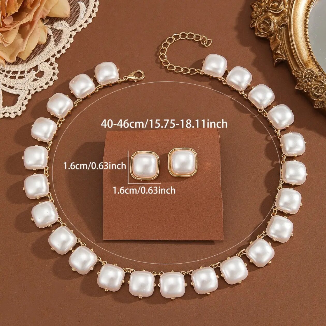 Ivora Square Pearl Necklace Set