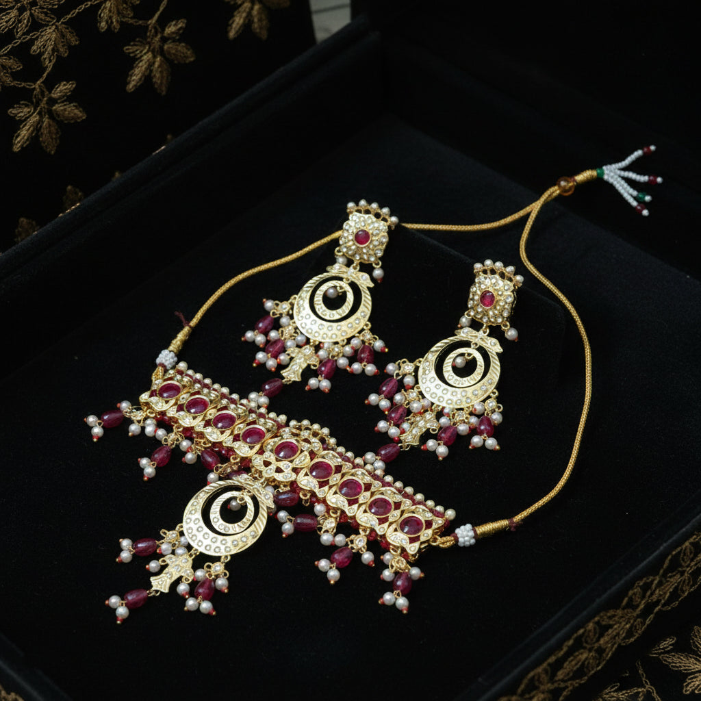 Rajwada 22K Gold Plated AD Bridal Choker Set
